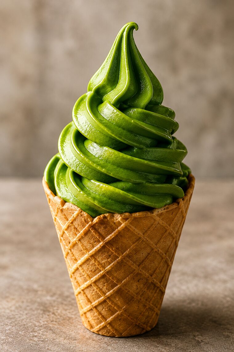 Takumi Ceremonial Matcha Soft Serve Mix 13 Matcha soft serve in a waffle cone