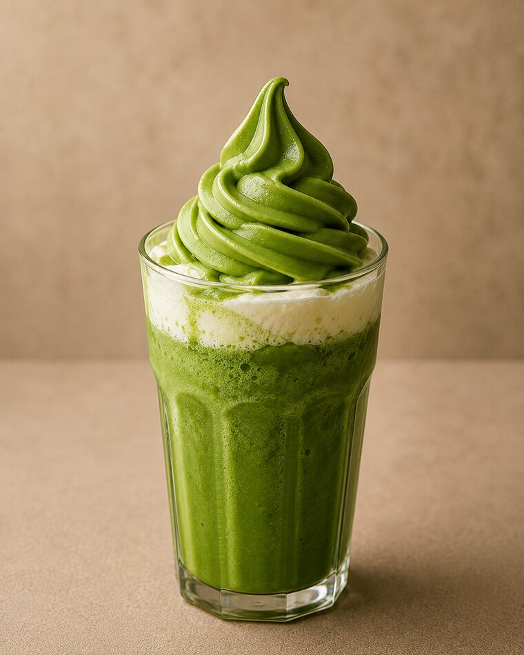 Takumi Ceremonial Matcha Soft Serve Mix 15 Matcha float in a tall glass