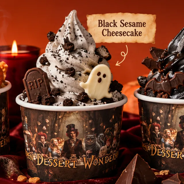 Trick or Treat? Rubicone Halloween flavours for 31 October 2 Black Sesame Cheesecake soft serve in a Dessert Wonderland cup