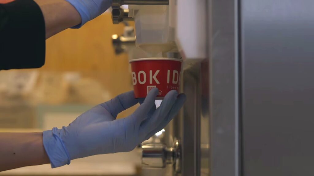 Ideboku: Farm-Fresh Gelato and Soft Serve from the Foot of Mount Fuji 24 IDEBOK cup filled under a soft serve spout