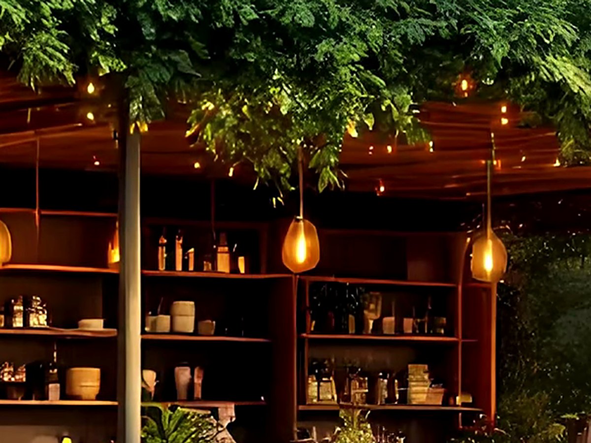 Concept render: catering under festoon lights.