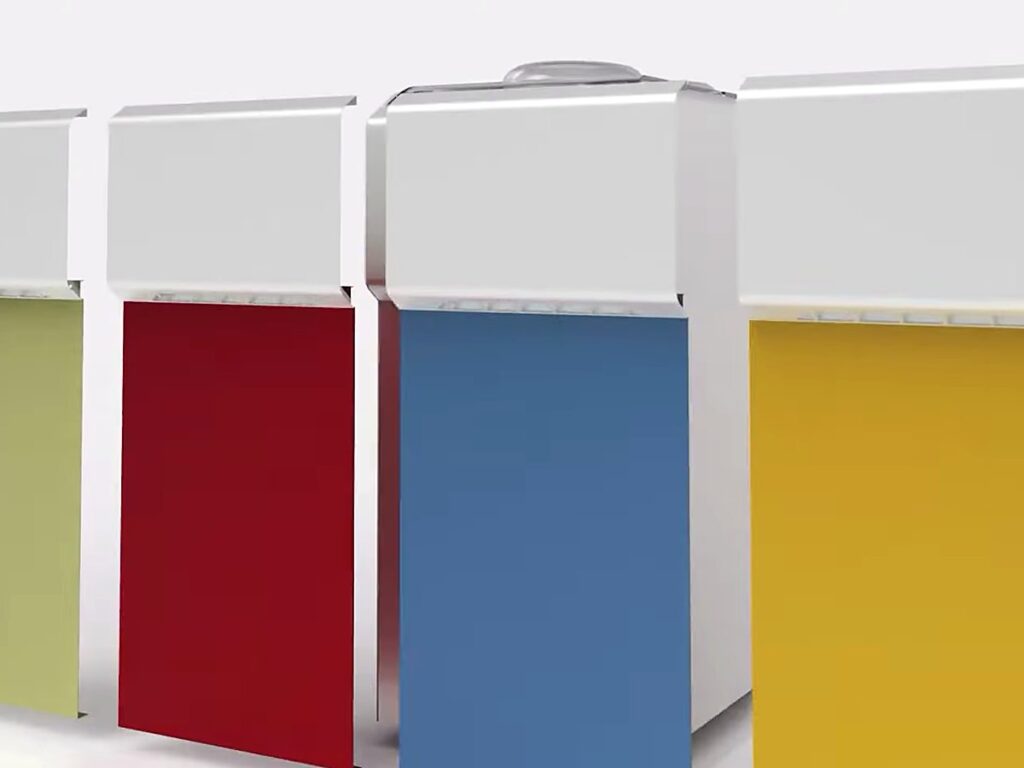 Carpigiani Synthesis: Make, Store and Serve Gelato in the Same Cylinder 3 Synthesis units with yellow, red, blue and gold side panels