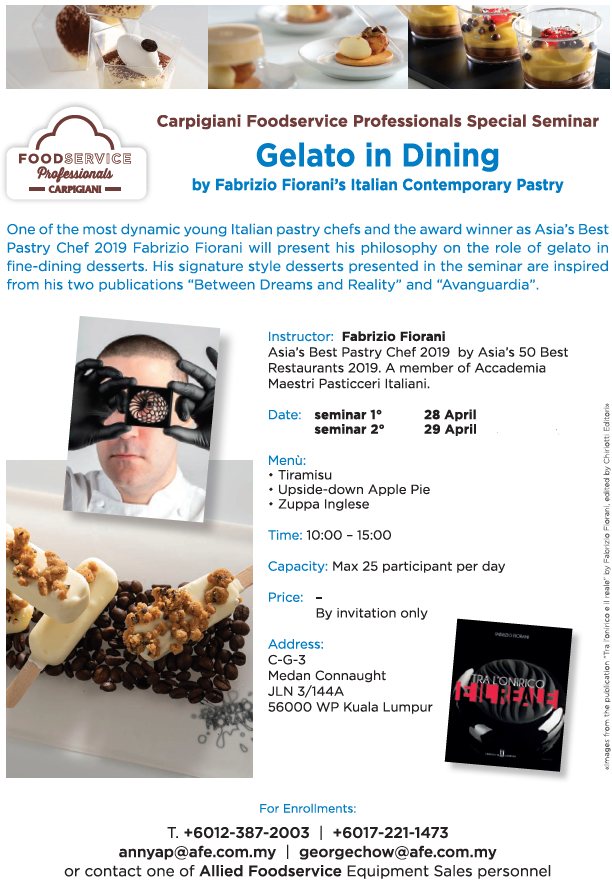 Fabrizio Fiorani Brings Gelato in Fine Dining to Kuala Lumpur 1 Fabrizio Fiorani seminar poster for gelato in fine dining, Kuala Lumpur 2020