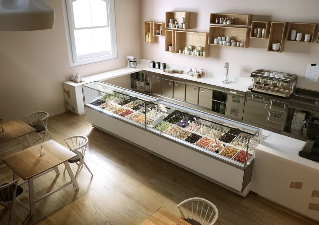 Diva Gelato Display Cabinet 6 ISA Design: Glass without front pillars
