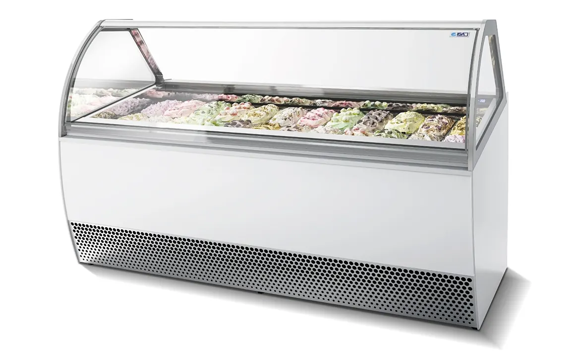 Millennium JX Gelato Display Cabinet 4 ISA Millennium LX gelato display cabinet installed in a store