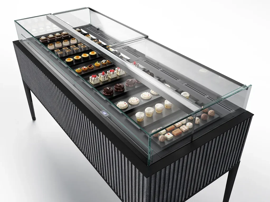 Pentagram Alpha Pastry Display Cabinet 7 ISA Flat display: A continuous Solid Surface display