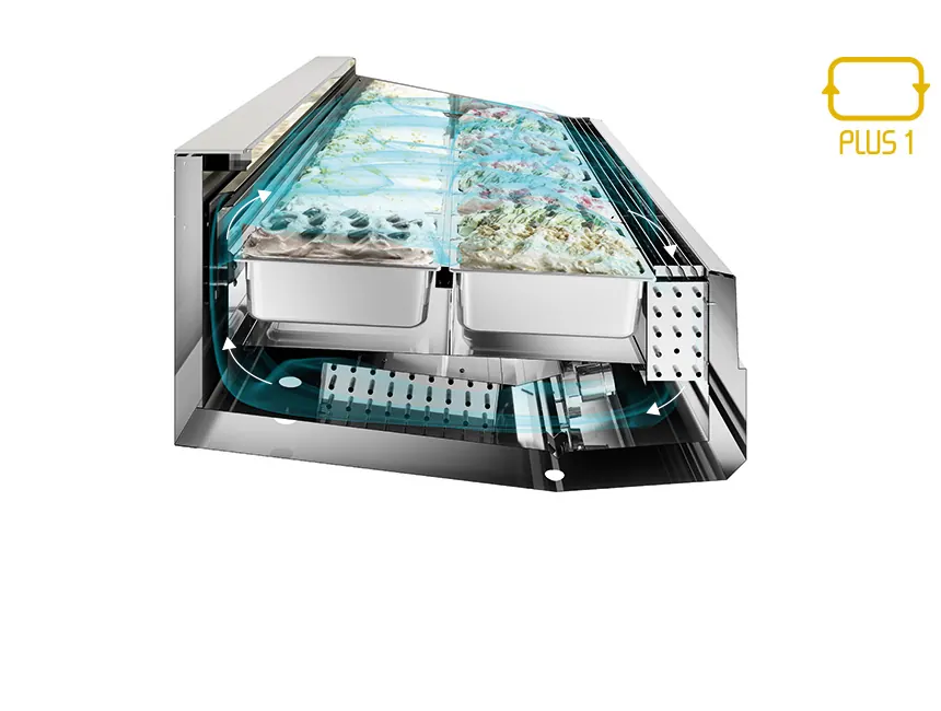 Diva Gelato Display Cabinet 9 ISA Plus 1: Double evaporator, single rear airflow