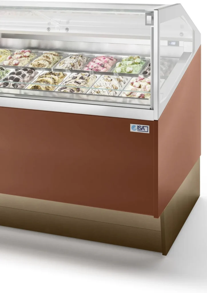 Supercapri Gelato Display Cabinet 8 ISA Visibility: Raised trays and even LED light