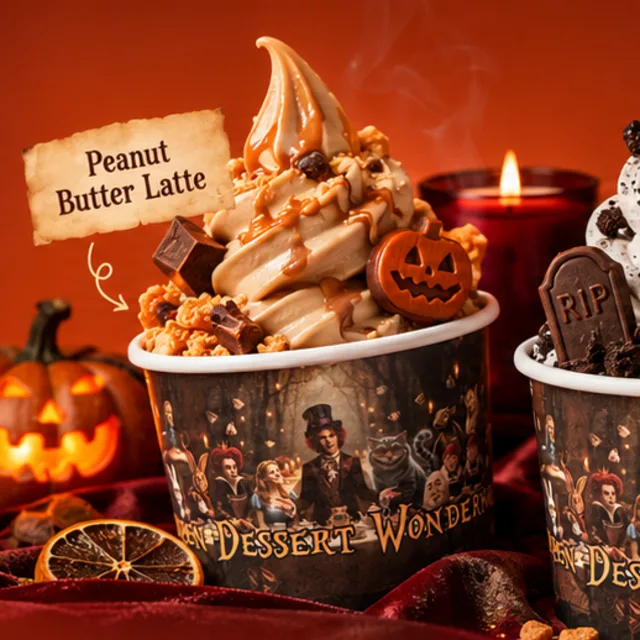Trick or Treat? Rubicone Halloween flavours for 31 October 1 Peanut Butter Latte soft serve in a Dessert Wonderland cup