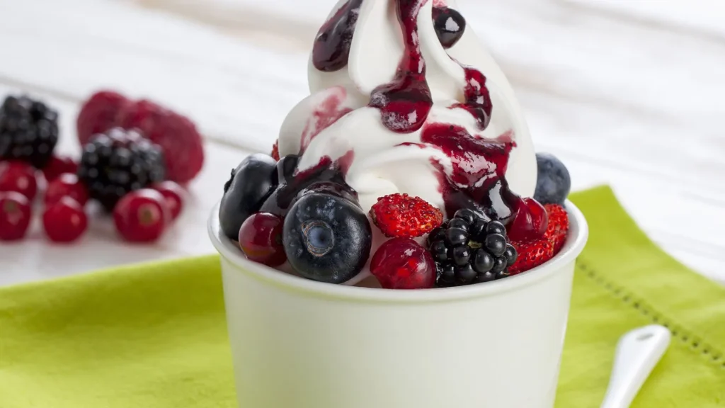 Frozen yoghurt with berries made with a Rubicone mix