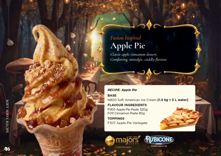 Apple Pie: soft serve recipe idea, Fusion & superfood inspired, from the Majors Group Frozen Dessert Wonderland 2026 booklet