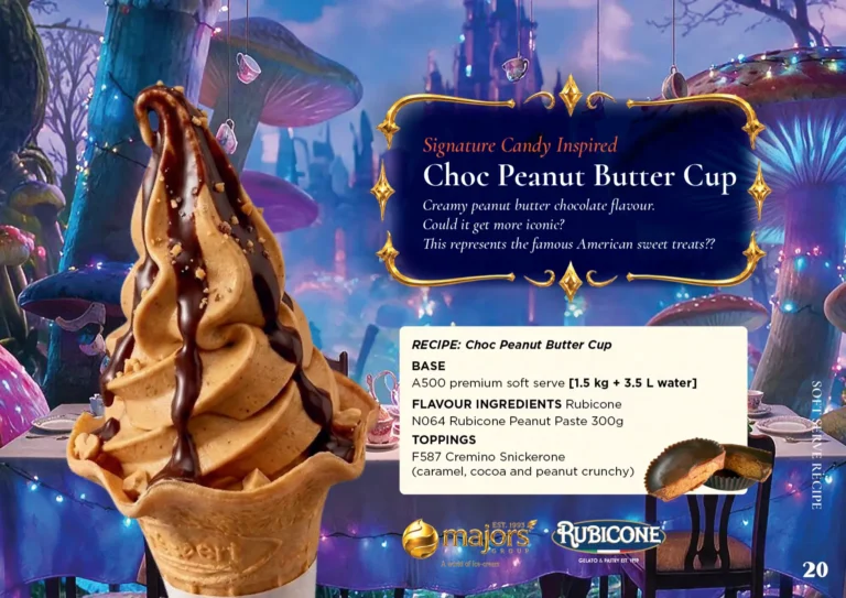 Choc Peanut Butter Cup: soft serve recipe idea, Dessert inspired, from the Majors Group Frozen Dessert Wonderland 2026 booklet
