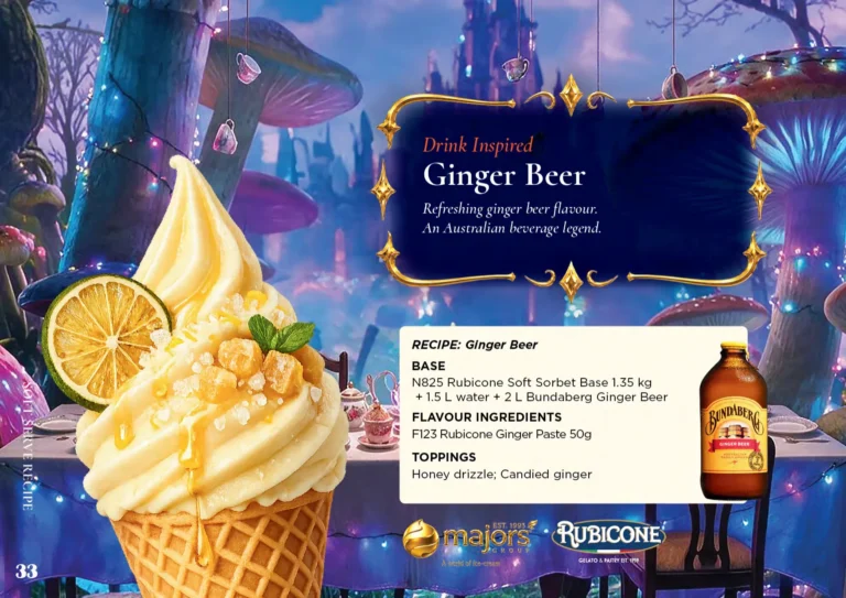 Ginger Beer: soft serve recipe idea, Drinks & cocktails inspired, from the Majors Group Frozen Dessert Wonderland 2026 booklet
