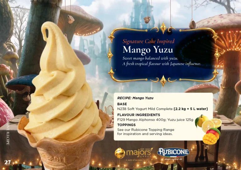 Mango Yuzu: soft serve recipe idea, Dessert inspired, from the Majors Group Frozen Dessert Wonderland 2026 booklet