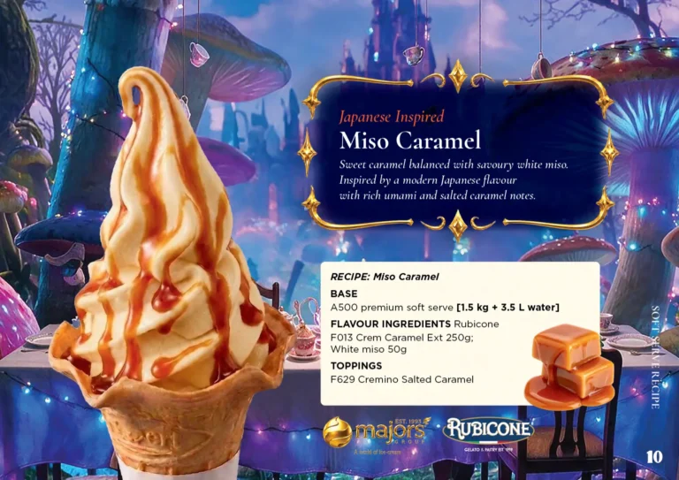 Miso Caramel: soft serve recipe idea, Asian & Japanese inspired, from the Majors Group Frozen Dessert Wonderland 2026 booklet