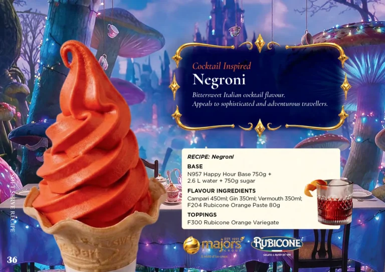Negroni: soft serve recipe idea, Drinks & cocktails inspired, from the Majors Group Frozen Dessert Wonderland 2026 booklet