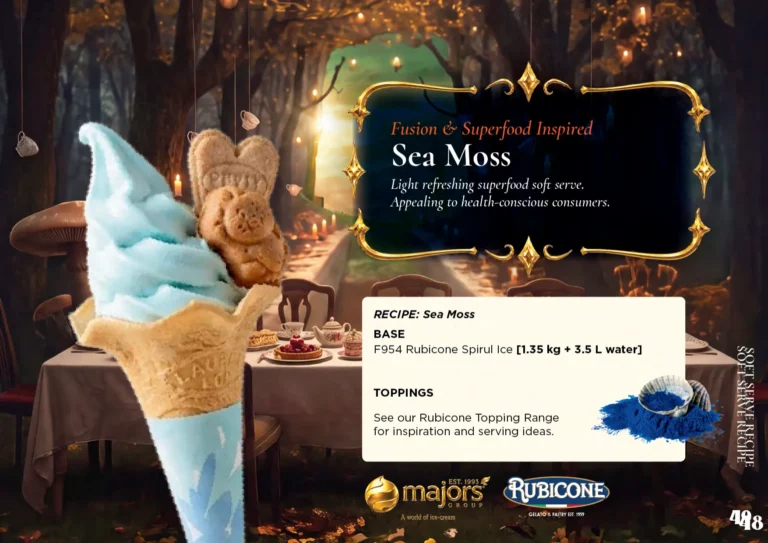 Sea Moss: soft serve recipe idea, Fusion & superfood inspired, from the Majors Group Frozen Dessert Wonderland 2026 booklet