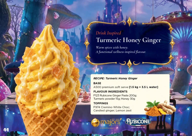 Turmeric Honey Ginger: soft serve recipe idea, Drinks & cocktails inspired, from the Majors Group Frozen Dessert Wonderland 2026 booklet