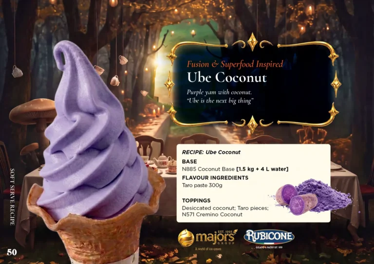 Ube Coconut: soft serve recipe idea, Fusion & superfood inspired, from the Majors Group Frozen Dessert Wonderland 2026 booklet