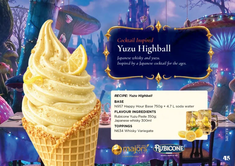 Yuzu Highball: soft serve recipe idea, Drinks & cocktails inspired, from the Majors Group Frozen Dessert Wonderland 2026 booklet