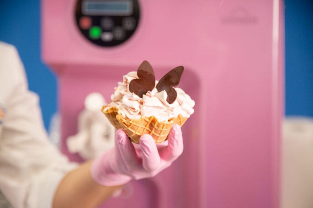Spring Soft Serve: A Rose and Honey Concept for Tea Rooms 5 Spring soft serve served from a pink Carpigiani machine