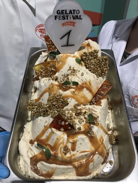 Three Flavours Win the Gelato Festival Challenge in Warsaw 2 Roasted sunflower seed and caramel gelato